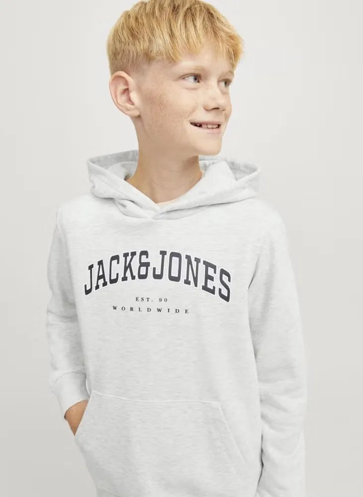 Худи с логотипом varsity, свободный крой, Jack & Jones Junior, белый меланж