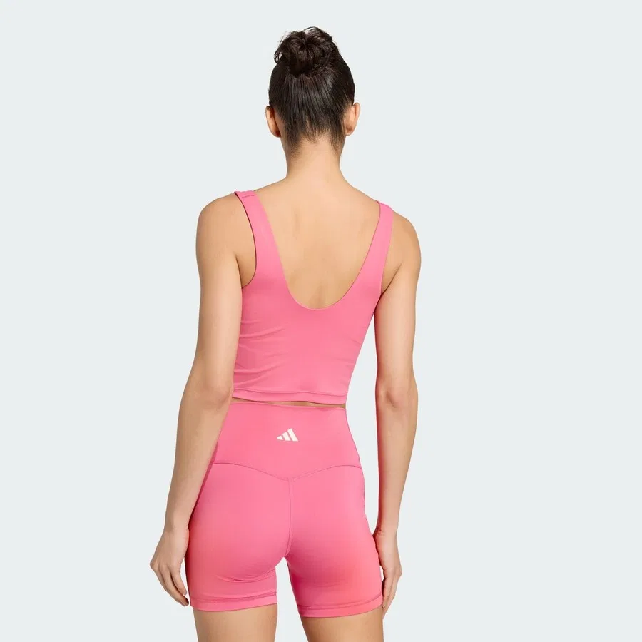 Спортивный топ без рукавов с принтом Performance KX3162 3 Stripes Studio All Me Light Support Tank adidas, Коричневый — фото 2