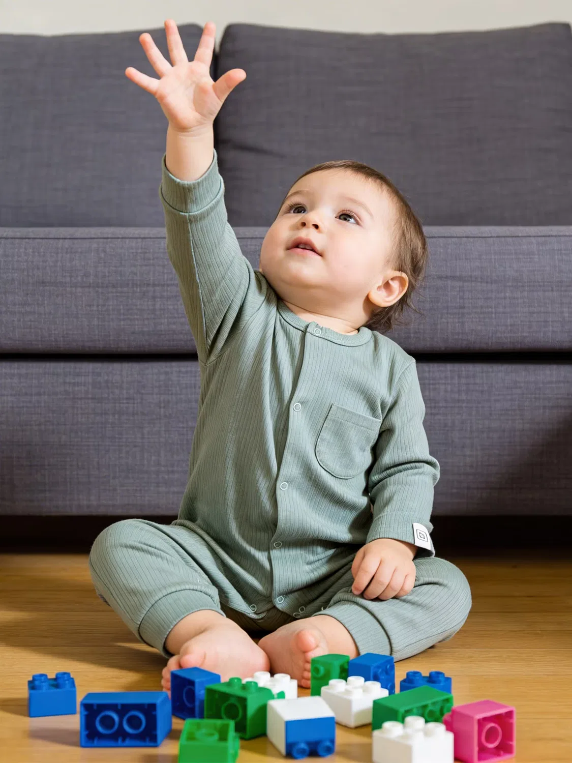 Боди-комбинезон из рубчатого хлопка Babies Basic, зеленый — фото 2