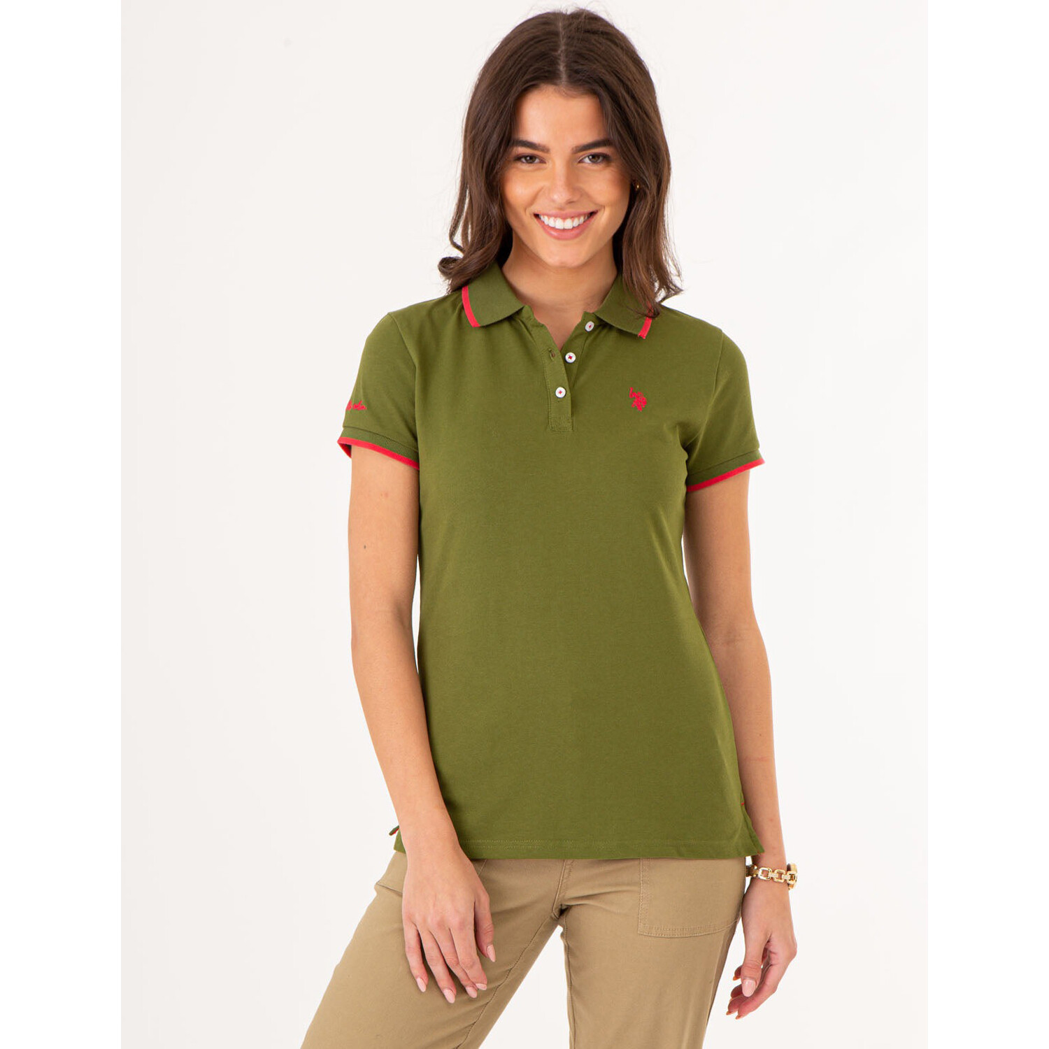 

Футболка-поло U.S. Polo Assn. Tipped Solid, темно-оливковый