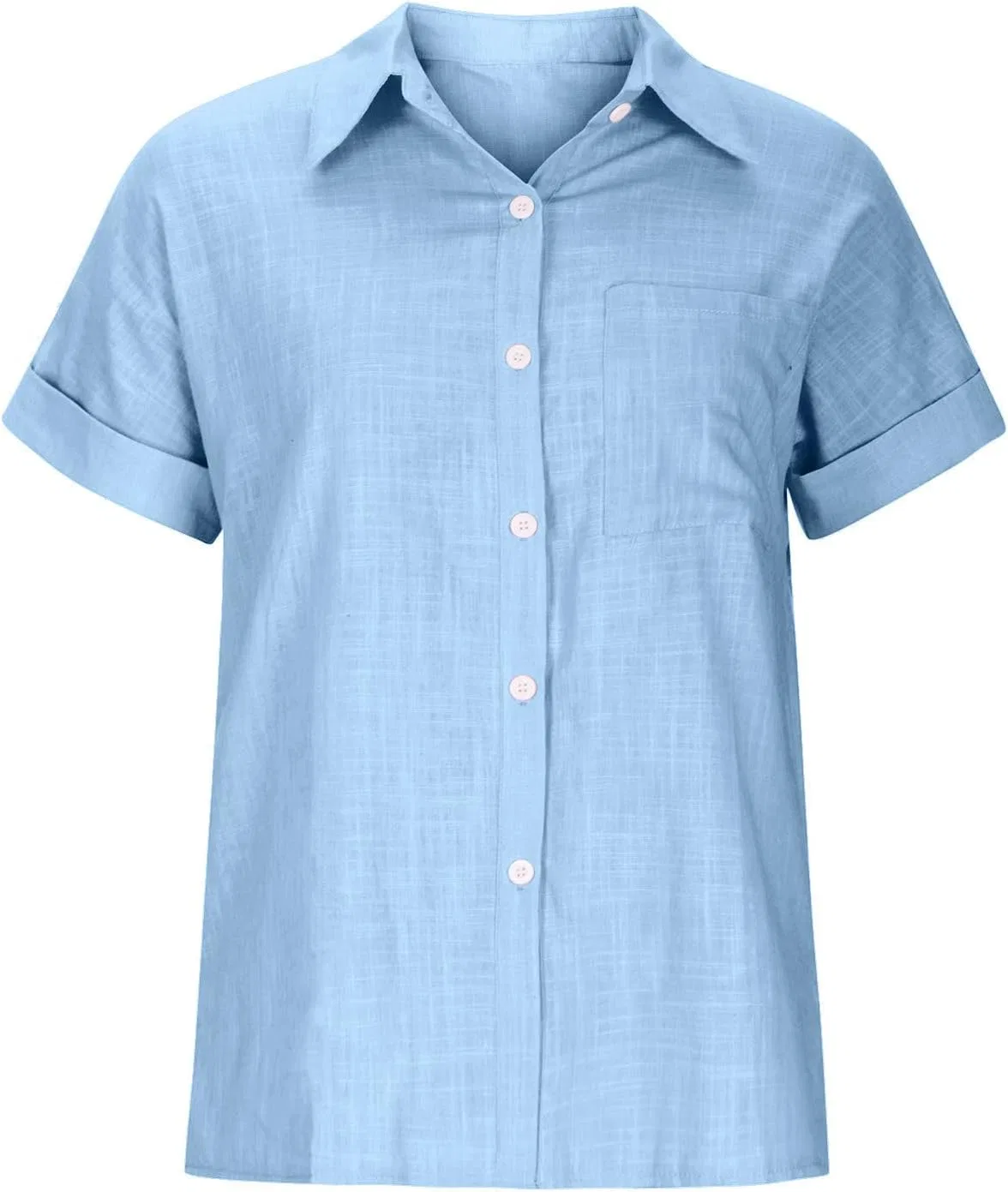 Женская блуза с коротким рукавом из льна, Light Blue — фото 4