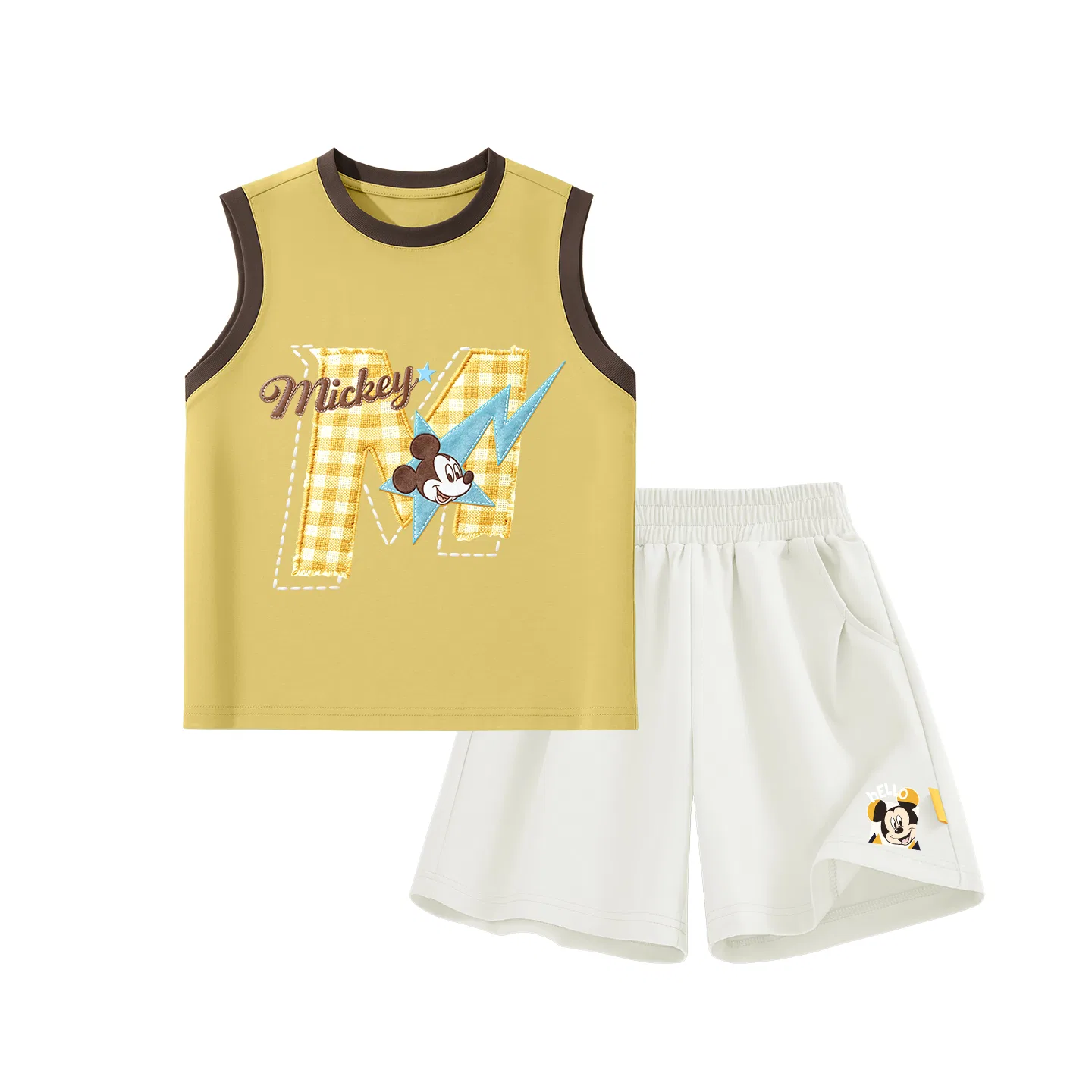 Детский спортивный костюм с круглым вырезом, тонкий, Disney, Diying Standard Brown Yellow+Dimiquu K_Bottom Right Mist White