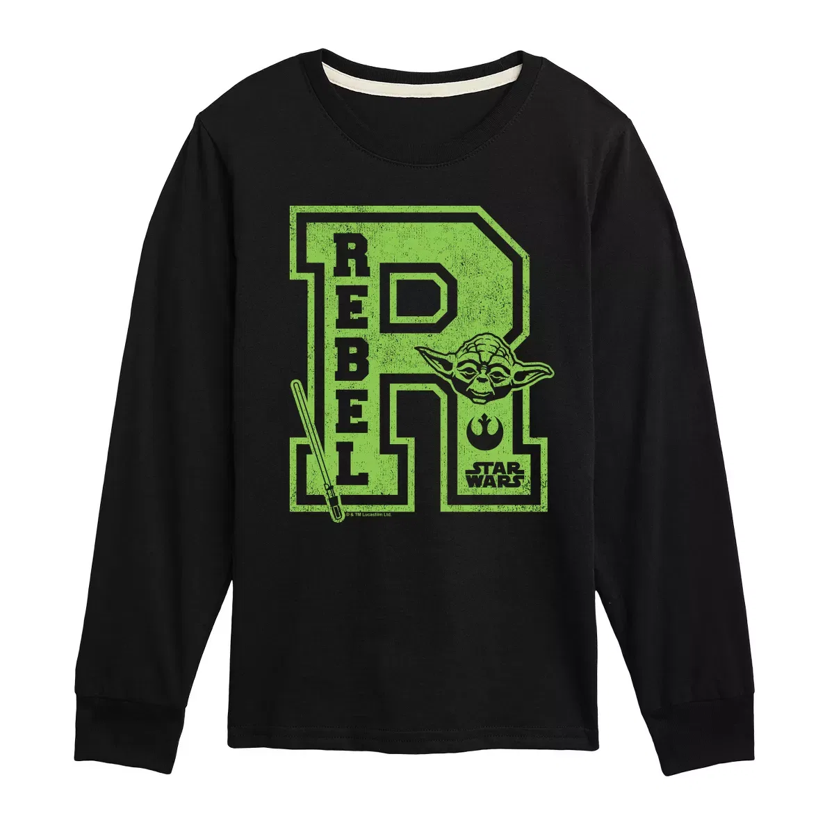 Детское лонгслив с принтом Star Wars Yoda and Friends Collegiate Rebel Star Wars, Black