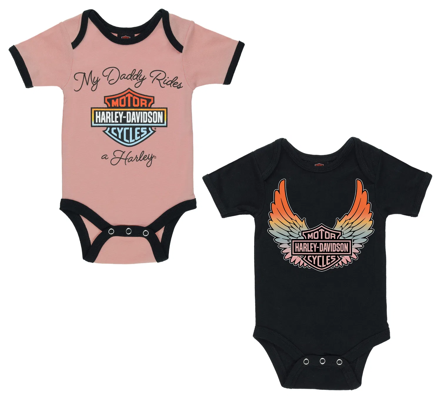Детский комплект боди с принтом Daddy Rides a Harley Harley Davidson, Dusty Pink/Black