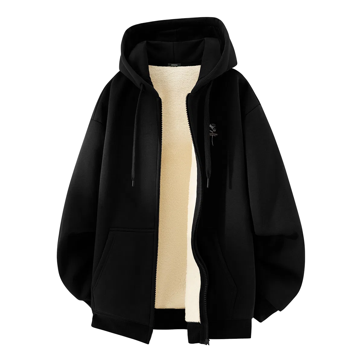 Детский худи с капюшоном утепленный MINISO, Black Sincere Flower Language Chest Logo