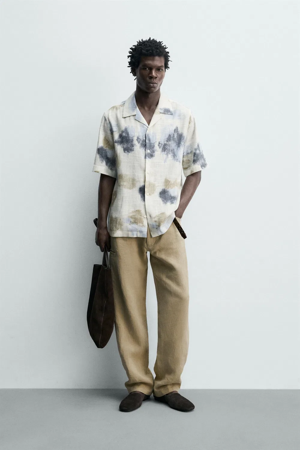 Свободная рубашка с абстрактным принтом ZARA, Brown-Blue