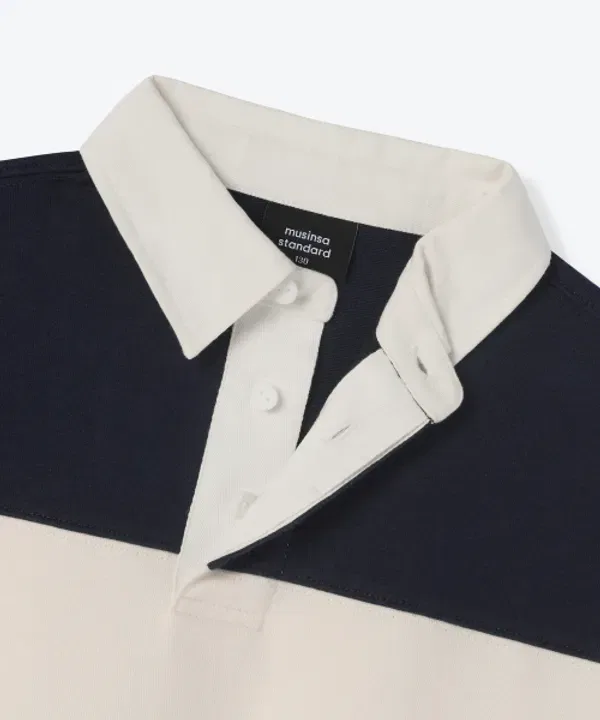 Свитшот оверсайз с полосками, регби, Musinsa Standard Kids, Navy/Cream — фото 4