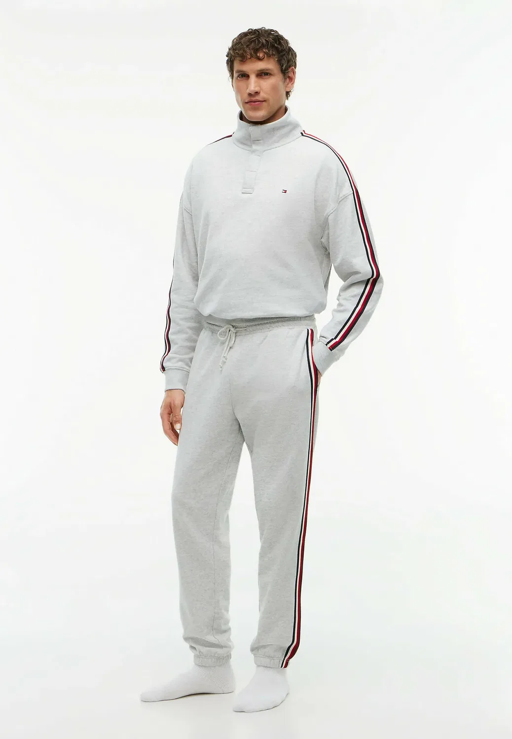 Рубашка на половину пуговиц - th global stripe lg - пижамная рубашка Tommy Hilfiger, Ice Grey Heather — фото 2