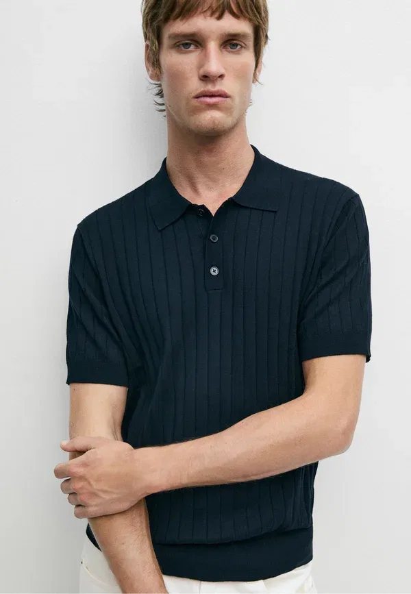 Футболка поло хлопок Massimo Dutti mottled dark blue, темно-синий