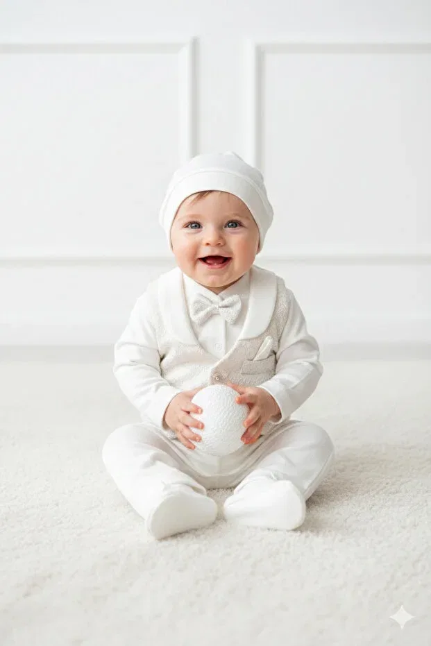 Детский комплект для мальчиков с галстуком-бабочка Petite Ponpon Baby, White