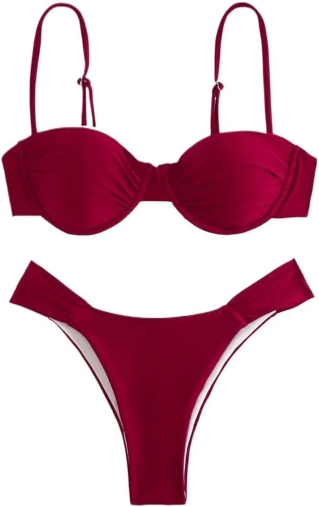Женский бикини-сет с завышенной талией Push Up, Burgundy