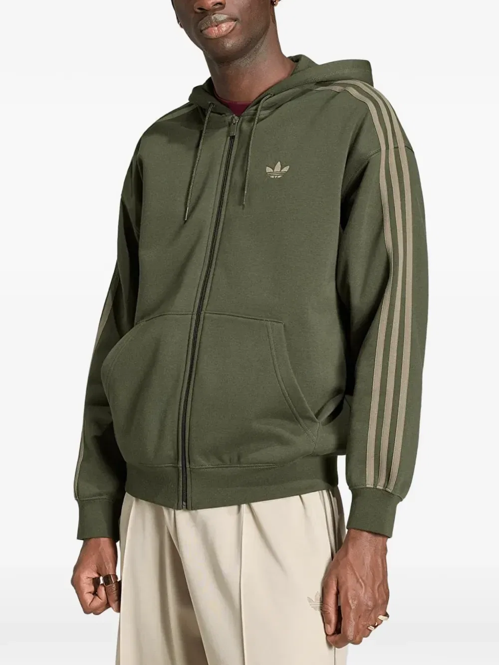 Толстовка на молнии с вышитым логотипом Adidas, зеленый