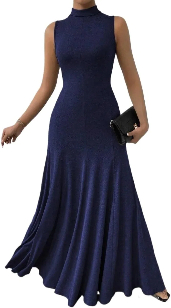 Женское облегающее платье-макси без рукавов Navy Blue