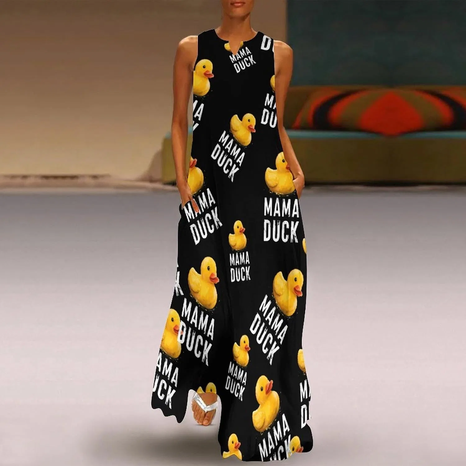 Женское повседневное платье макси с разрезом Mama Duck, Style-42 — фото 2
