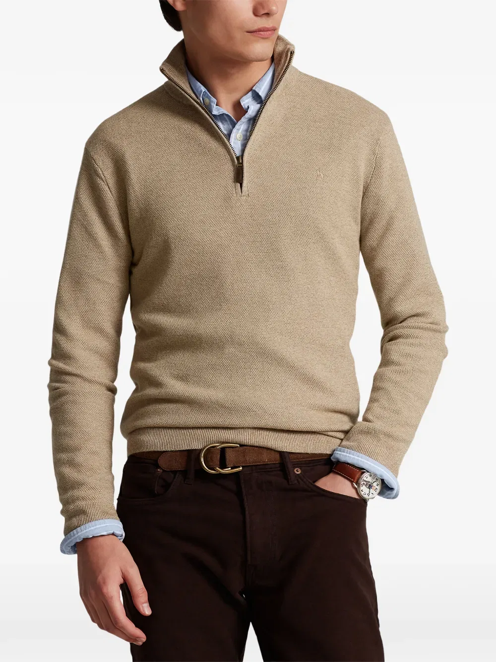 Свитер с застежкой-молнией до середины груди Polo Ralph Lauren, нейтральный — фото 3
