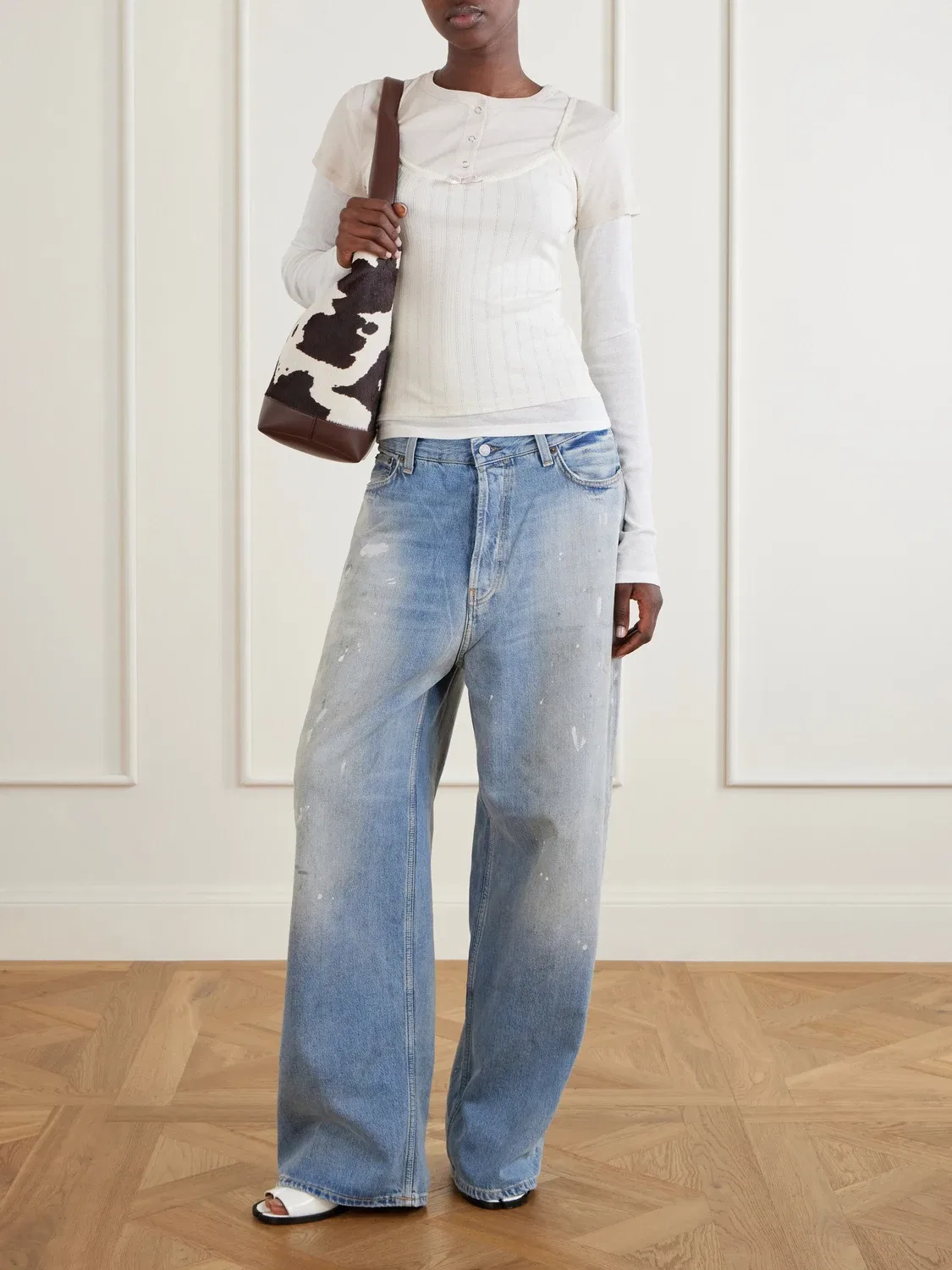 Футболка Ersilia из лиоцелла и хлопка от ACNE STUDIOS со вставками и рубчиком, белый — фото 2