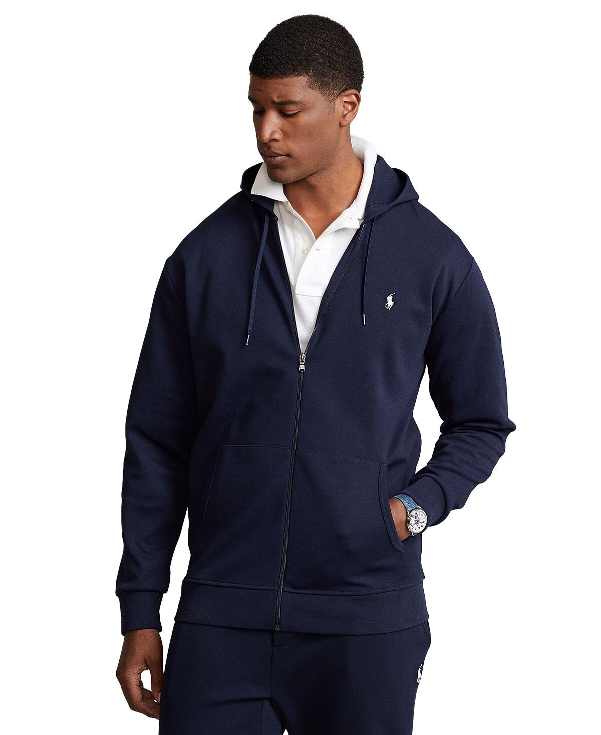 Мужская толстовка с капюшоном big & tall двойной вязки с молнией во всю длину Polo Ralph Lauren, синий — фото 2