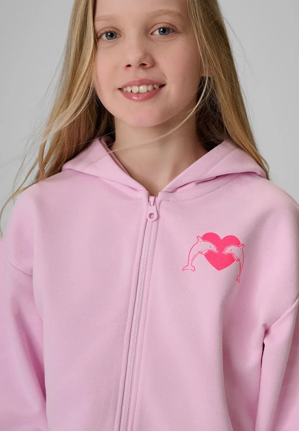 Bluza dresowa свободная z kapturem dziewczęca - толстовка на молнии 4F, Light Pink — фото 4