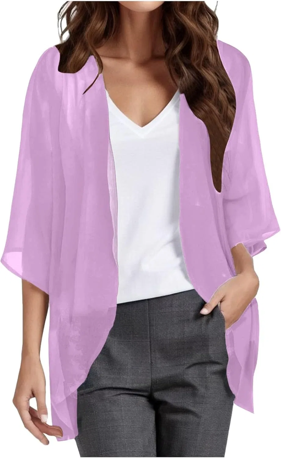 Женская кимоно-кардиган с короткими рукавами, Purple