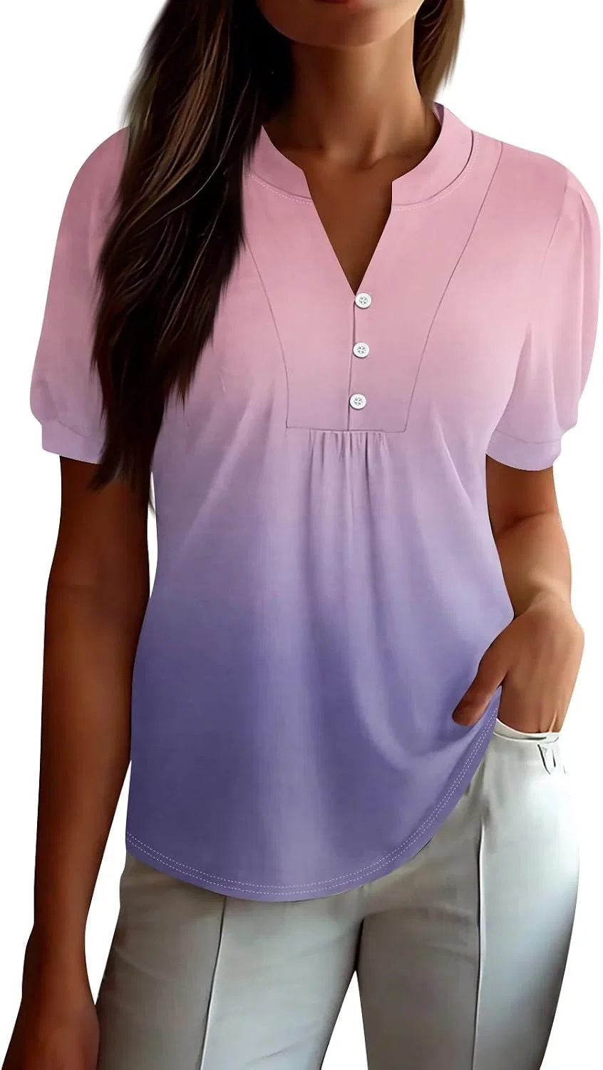Женская блуза с коротким рукавом-фонарик Button Down, Pink — фото 3