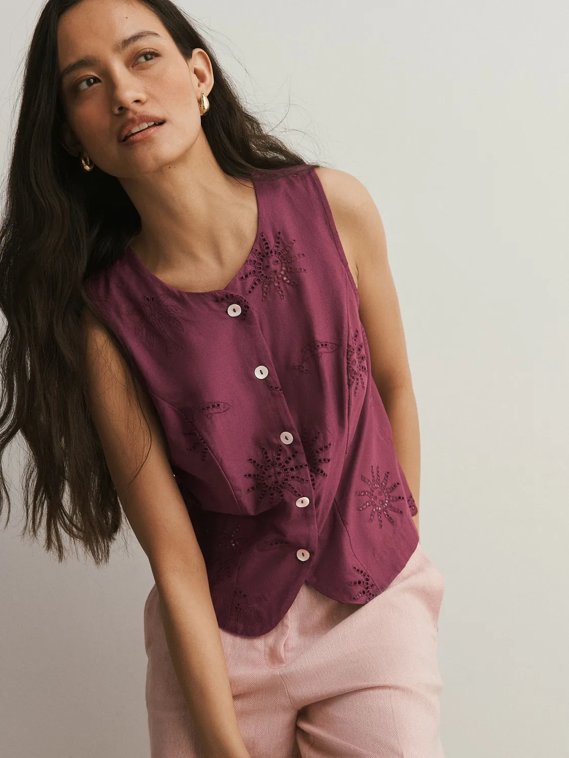 Топ с вышивкой Broderie, Burgundy Red Sun Next, бордовый