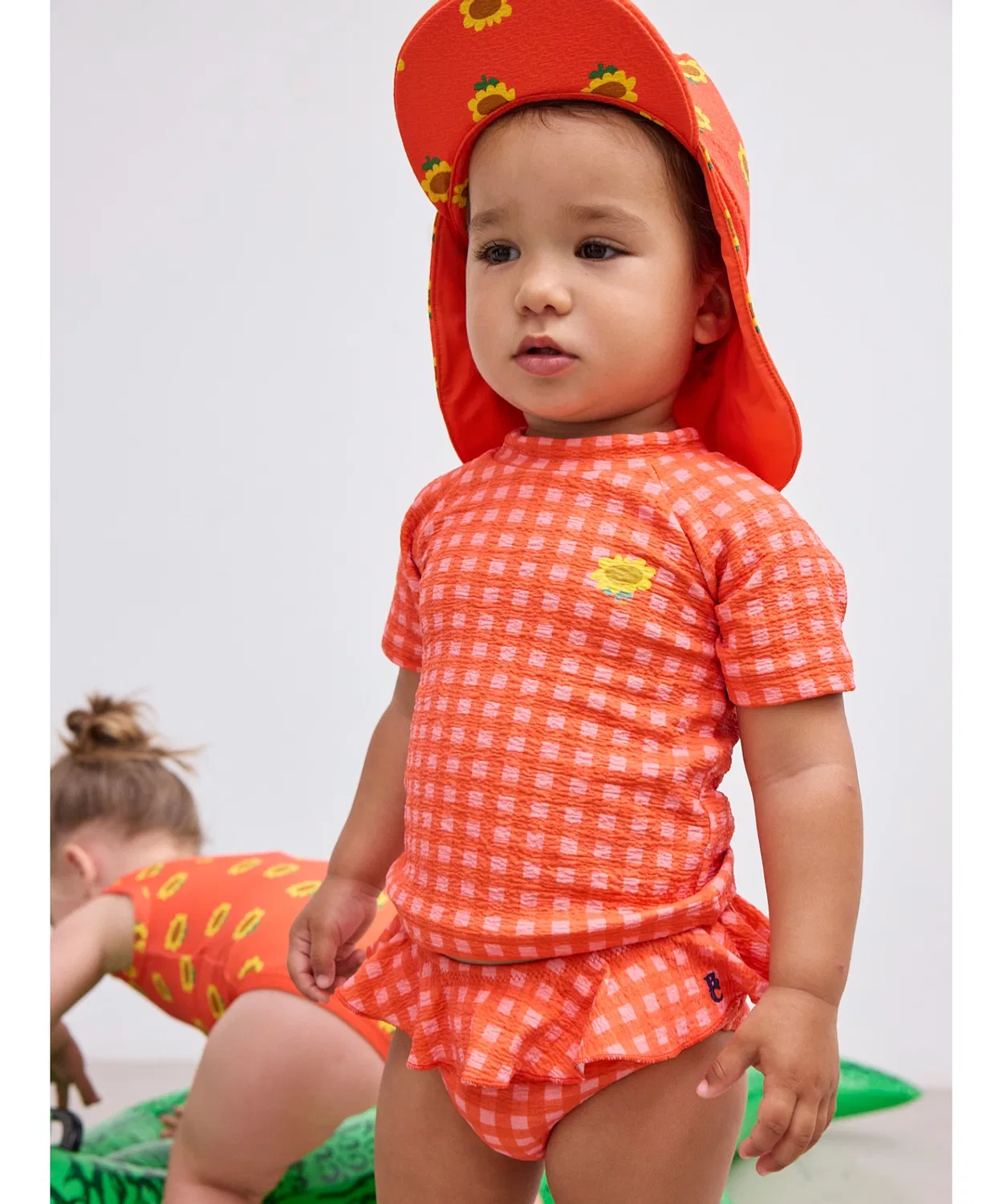 Детская футболка для плавания с принтом Vichy swim T-shirt BOBO CHOSES, Coral Pink
