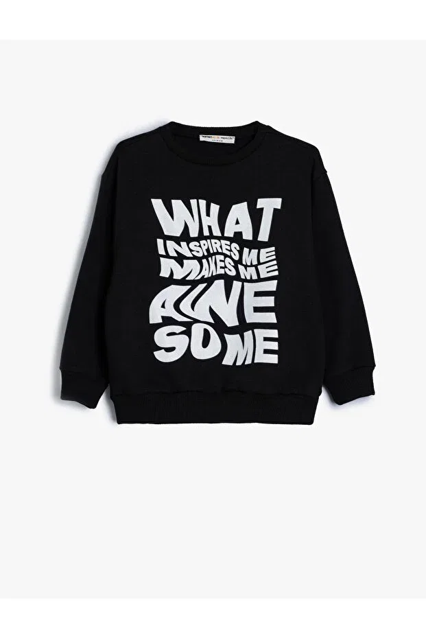 Детские свитшот для мальчиков с длинным рукавом Slogan Printed Koton, Black