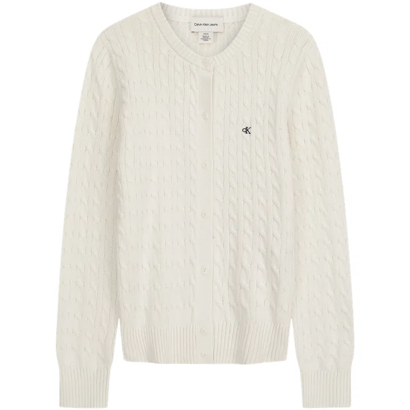 Вязаный джемпер женский, модель с круглым вырезом, Calvin Klein, Ivory