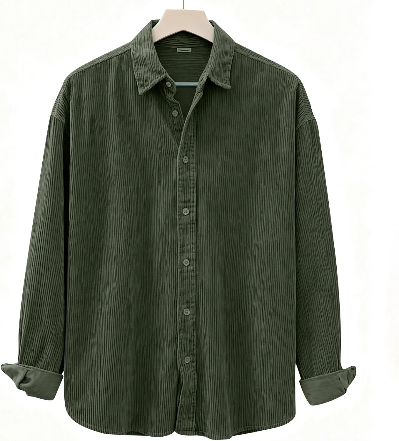Мужская свободная рубашка из вельвета с длинным рукавом, Army Green — фото 4