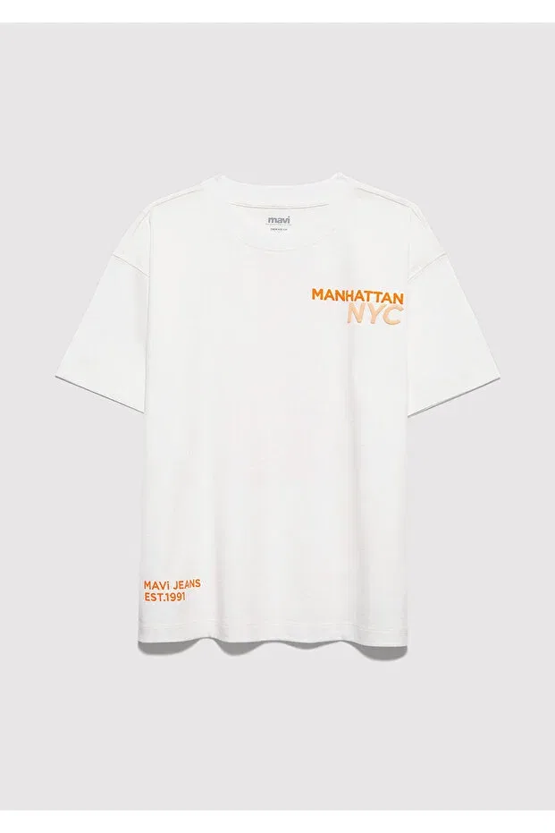 Детская футболка для мальчиков с принтом Kedi sırt printed ecru t-shirt oversized / wide cut 6610408-70057 Mavi, Ecru — фото 3