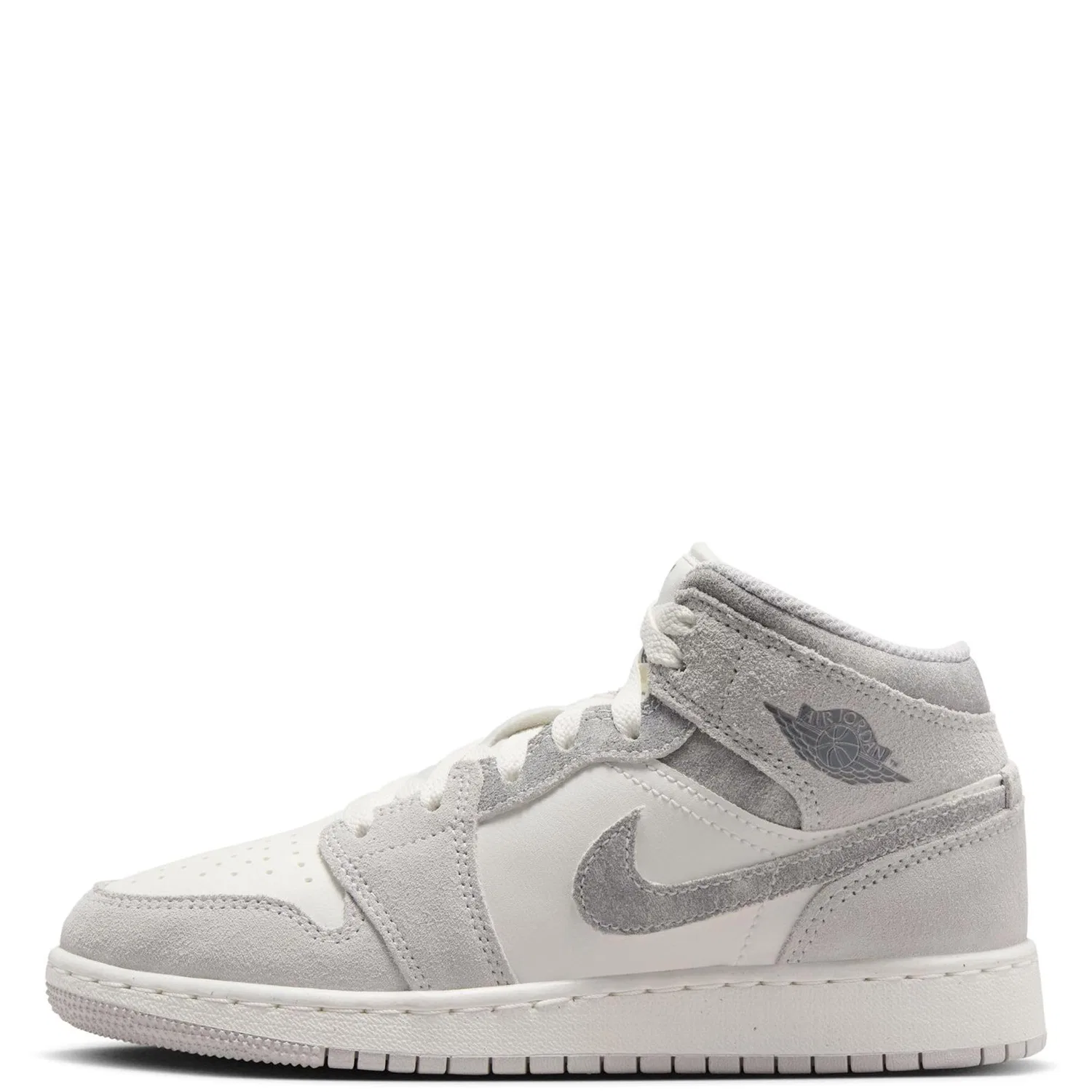 Детские кроссовки для мальчиков Air Jordan 1 Mid Se Big Kids Shoes NIKE, Neutral Grey Sail Smoke Grey