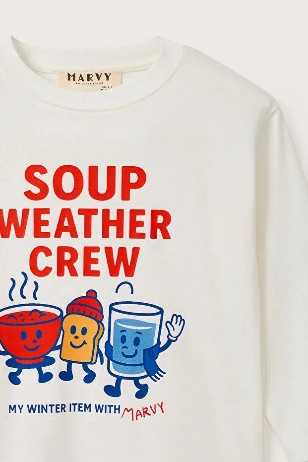 Детская футболка с длинным рукавом с принтом Winter Themed Printed Marvy, Ecru — фото 3