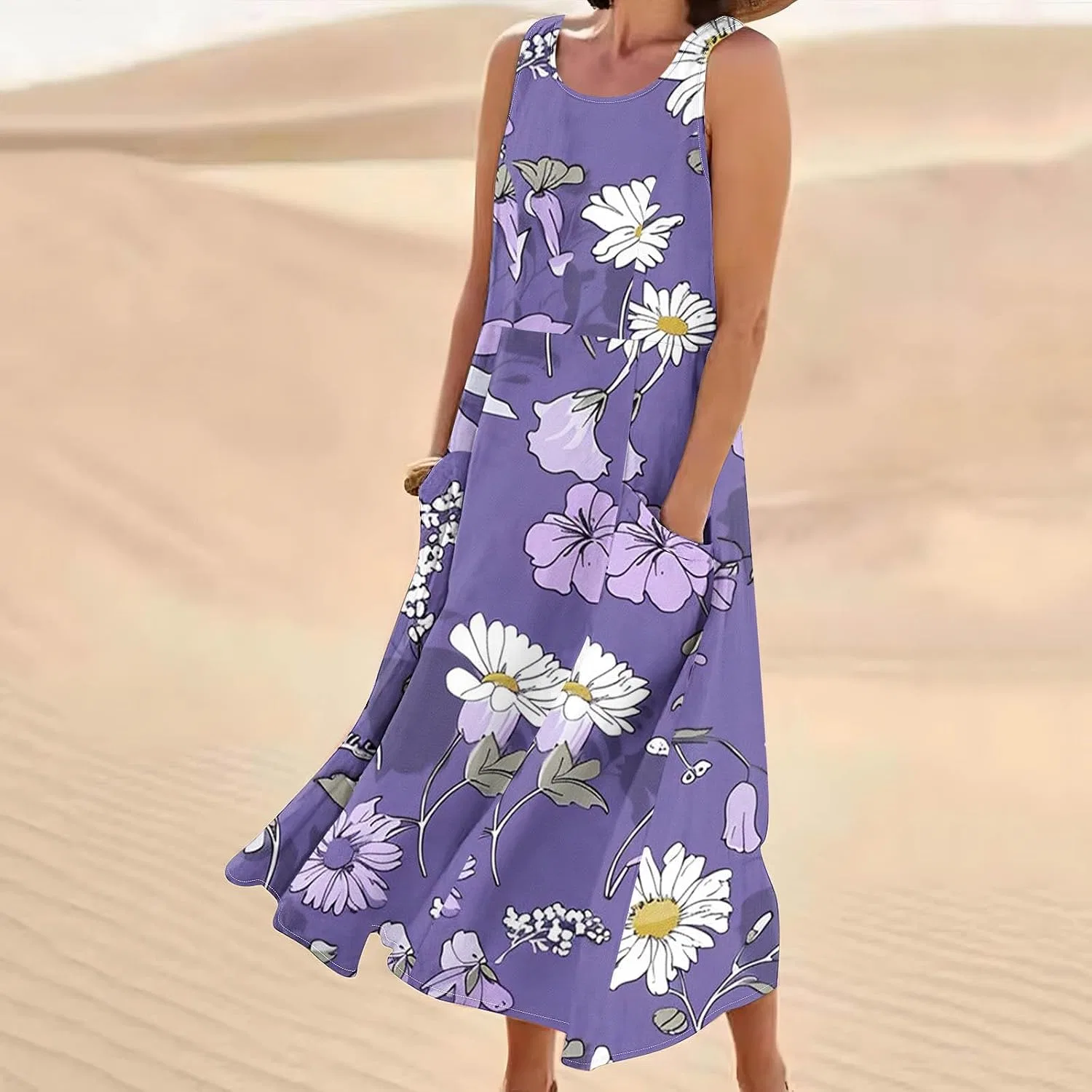 Женское летнее платье-макси с v-образным вырезом Sleeveless, Purple — фото 2