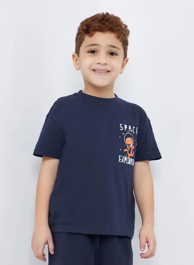 Комплект футболка и шорты с принтом для мальчиков Styli, синий — фото 3