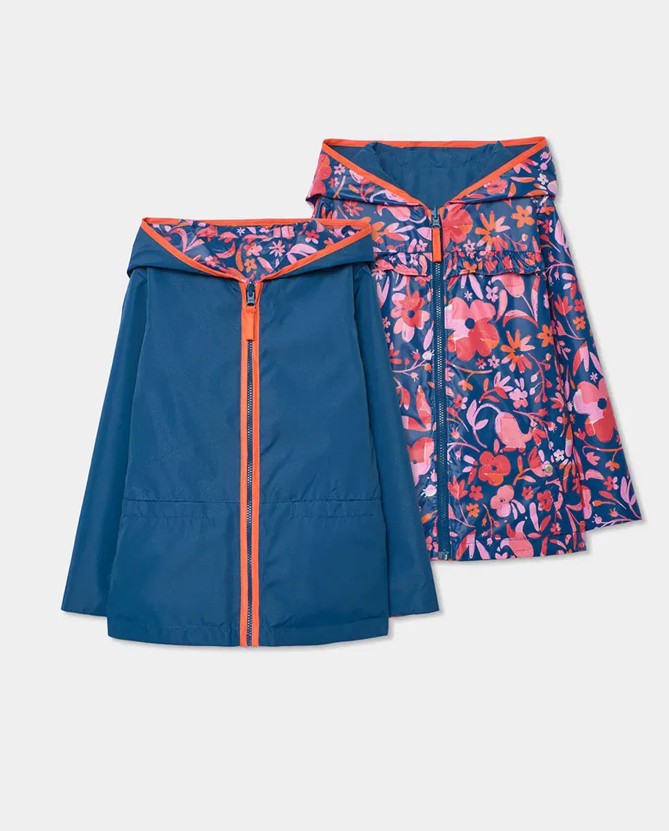 Детская парка для девочек двусторонняя с принтом Flores de bebé Boboli, Azul Marino / Naranja