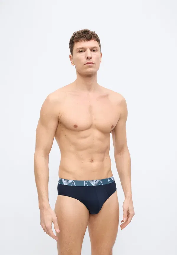 Трусы с яркой монограммой, комплект из 3 штук Emporio Armani, черный/синий — фото 4