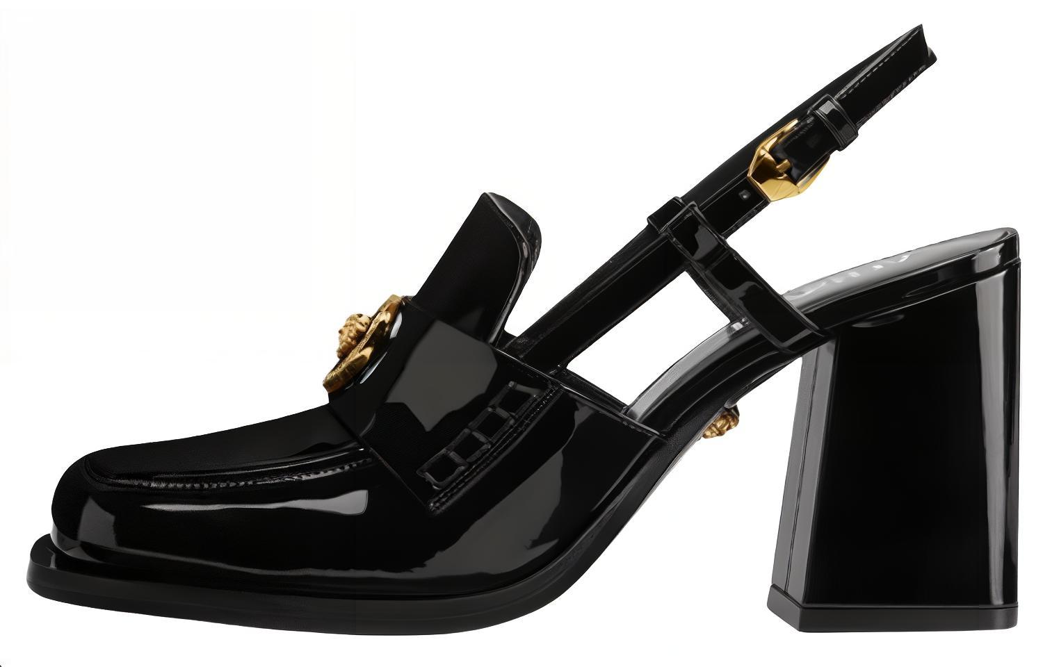 Туфли-мулы Medusa Head из лаковой кожи VERSACE, черные