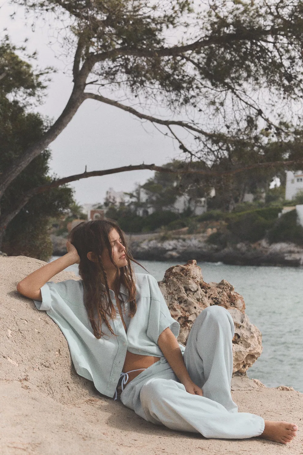 Свободные брюки на шнуровке ZARA, Light Blue — фото 4