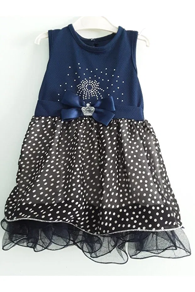 Детское платье для девочек с принтом Polka dot black tulle girl's dress Mayabebe, Navy Blue With A Black Skirt