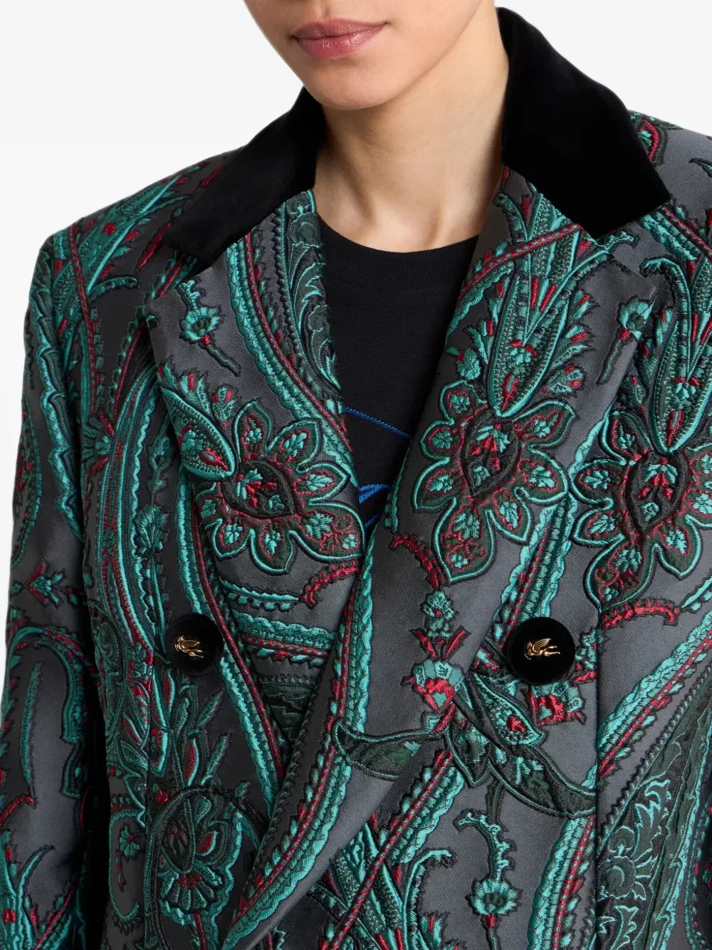 Двубортное пальто с узором пейсли ETRO, серый — фото 4