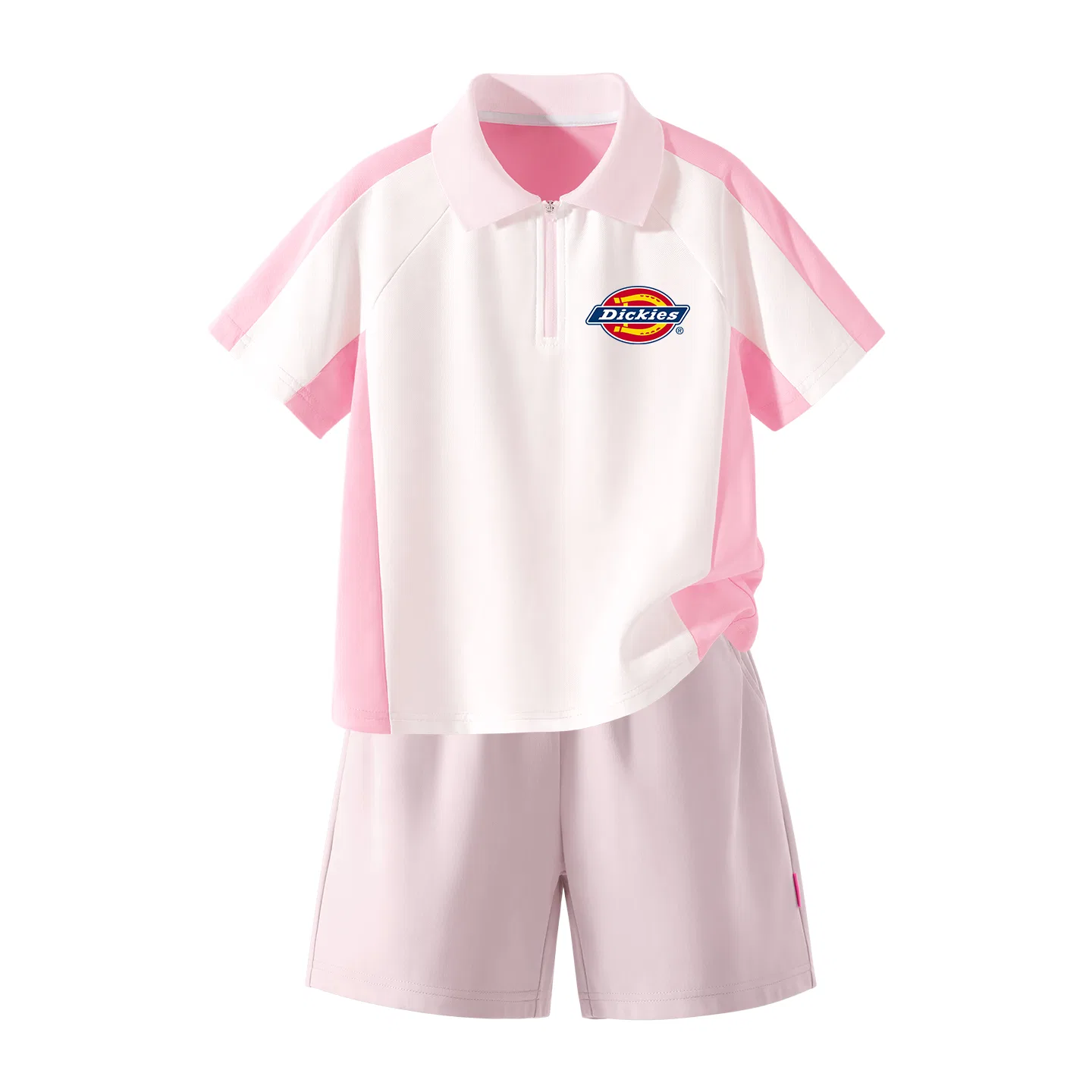 Детский спортивный костюм с отложным воротником Dickies, Standard K Rouge Pink+Solid Color Milk Glaze Pink