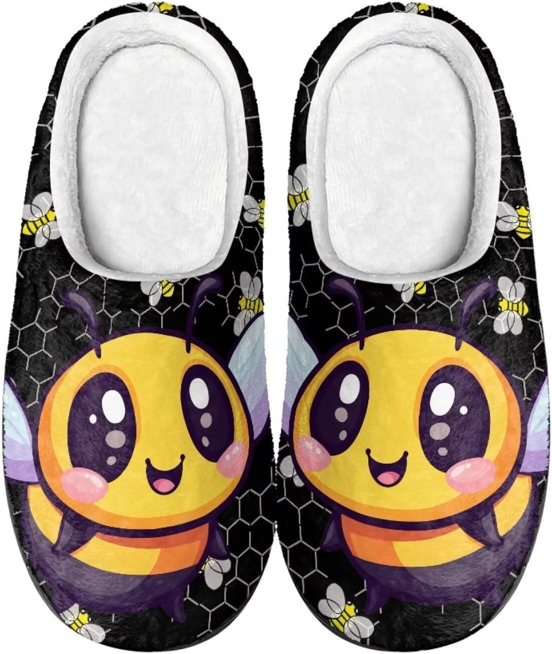 

Мужские и женские нескользящие тапочки, теплые мягкие уютные тапочки из фланели, домашняя обувь для спальни и улицы, размеры 2-12 Zcfygdx, Cartoon Cute Bee Print