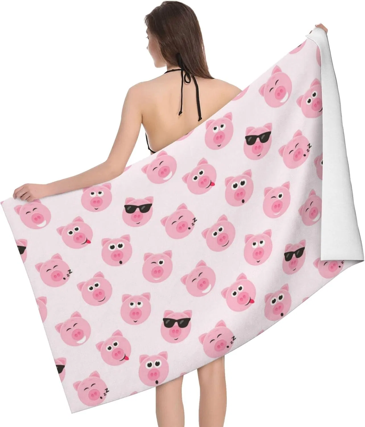 Пляжное полотенце, 80x130 см, KWQDOZF, Funny Pink Pig Face