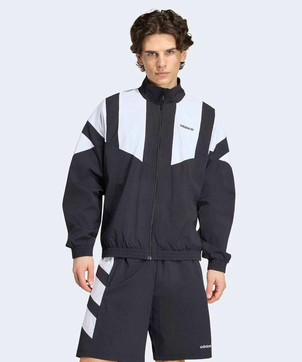 Мужская куртка-бомбер с молнией, модель Blocked Tracktop, Adidas, Indigo Blue — фото 4