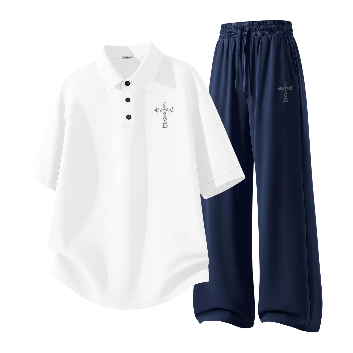 Детский комплект спортивной одежды Cross Dark Line Logo MINISO, White/Navy Blue
