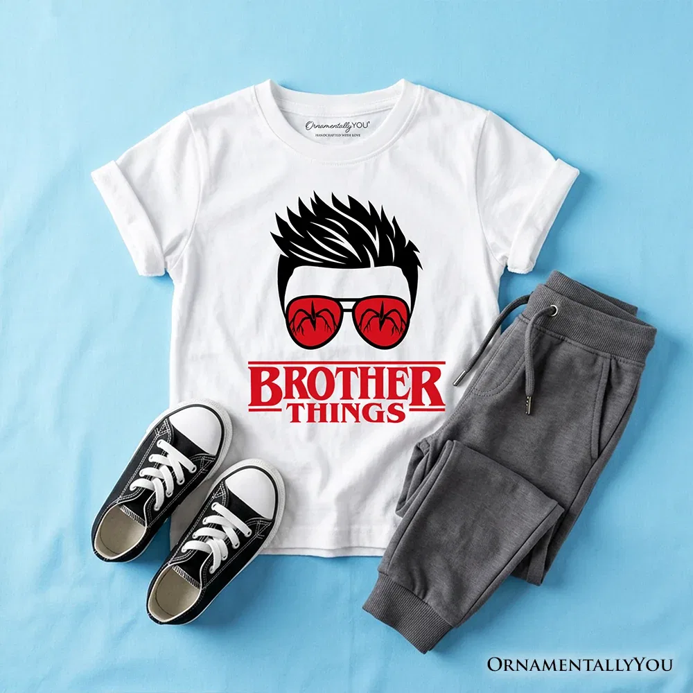 Детская футболка для мальчиков с принтом Brother Things Retro OrnamentallyYou, White