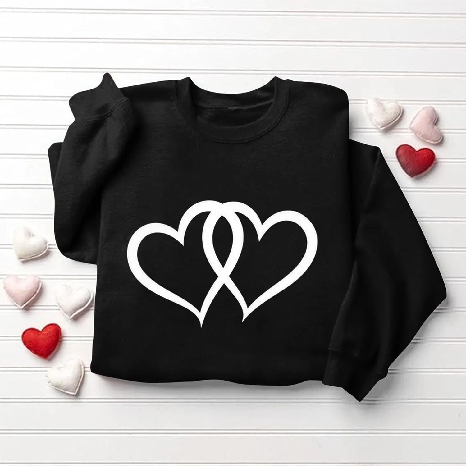 Женский свитшот с длинным рукавом, с принтом, Valentine Heart, чёрный — фото 3