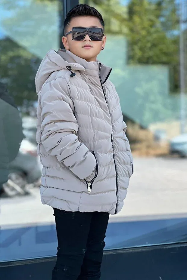 Детский зимнее пуховик с капюшоном, стеганый, Zaziko Kids, Beige
