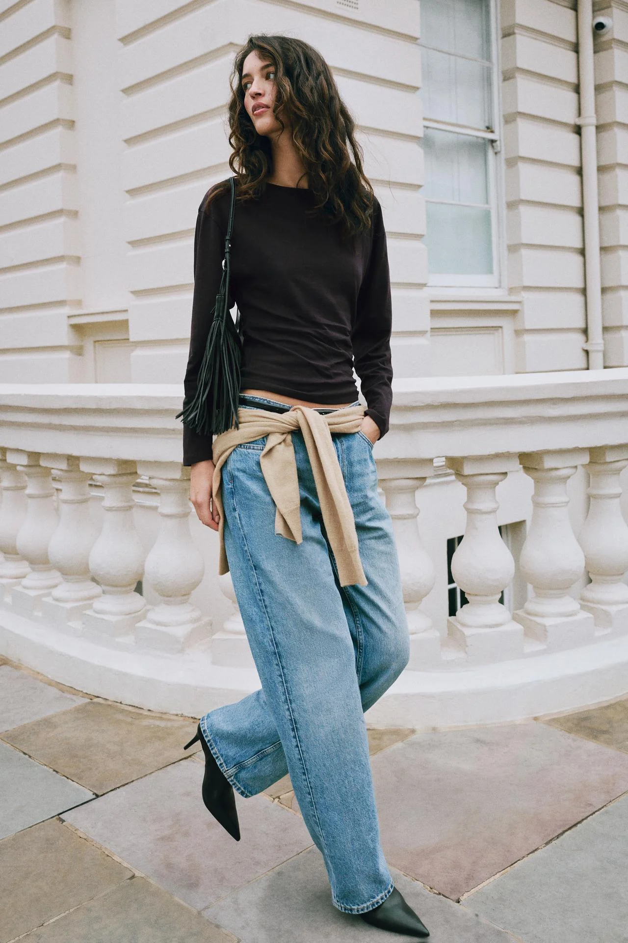 Лонгслив Zara с вырезом лодочка, темно-коричневый — фото 4