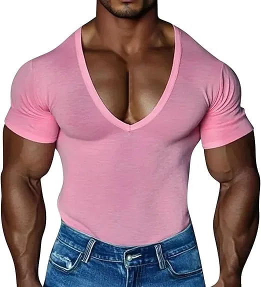 Мужская майка с глубоким V-вырезом Slim Fit для тренировок, Pink